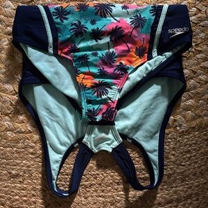 Speedo Kids Tropical One Piece Swimsuit - Pink and Black Like New